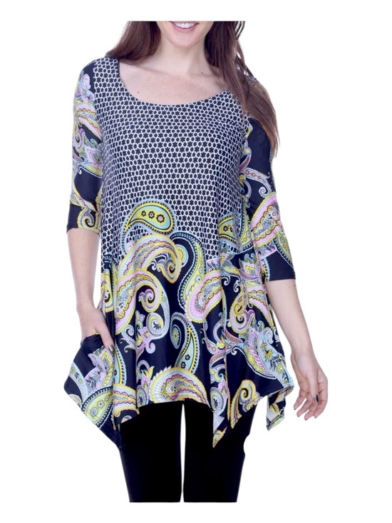 White Mark Tops - White Mark Tegan Paisley Swing Tunic with Yellow & Pink Accents 3XL